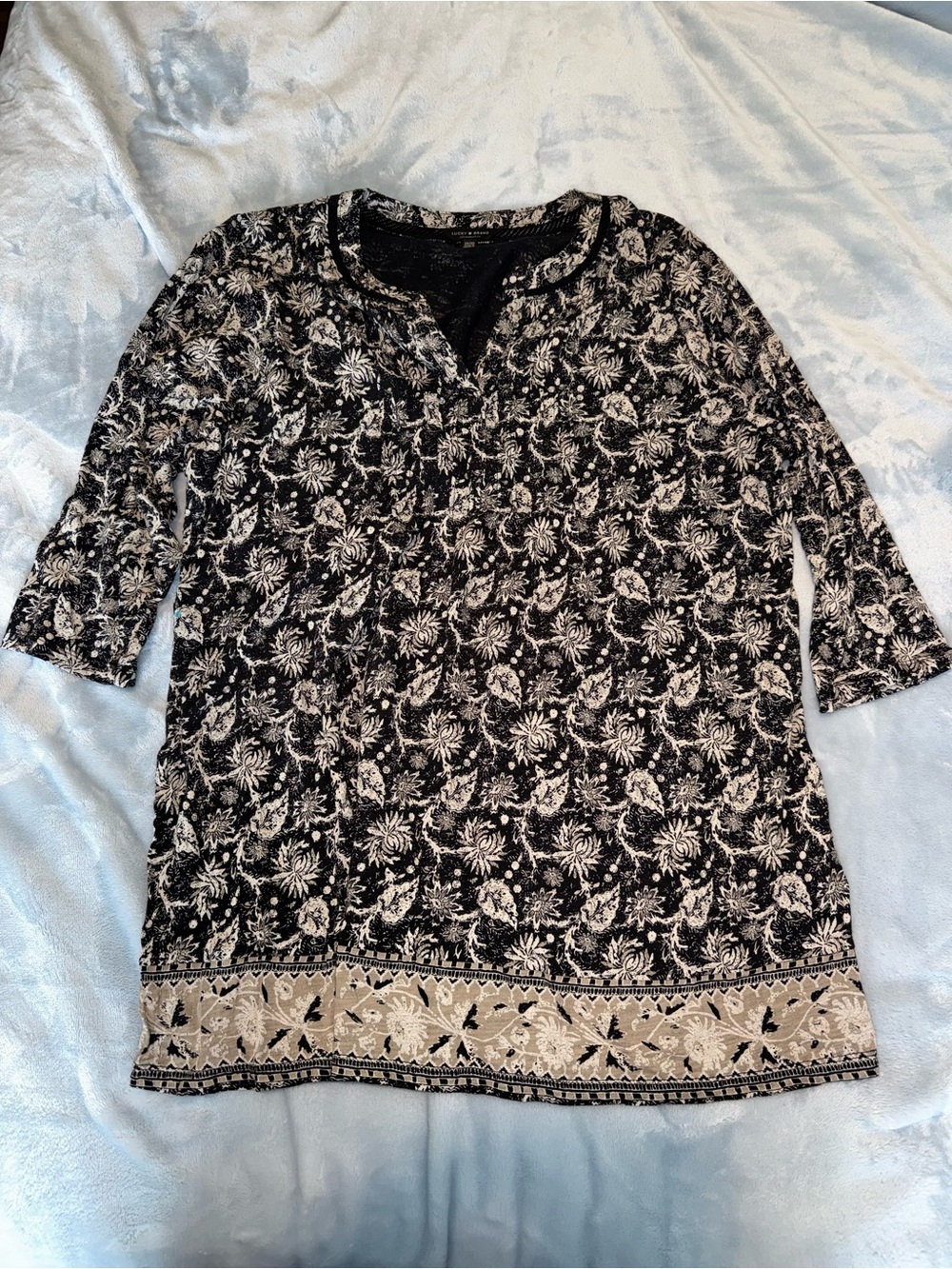 Lucky Brand Black and White Floral Border Tunic